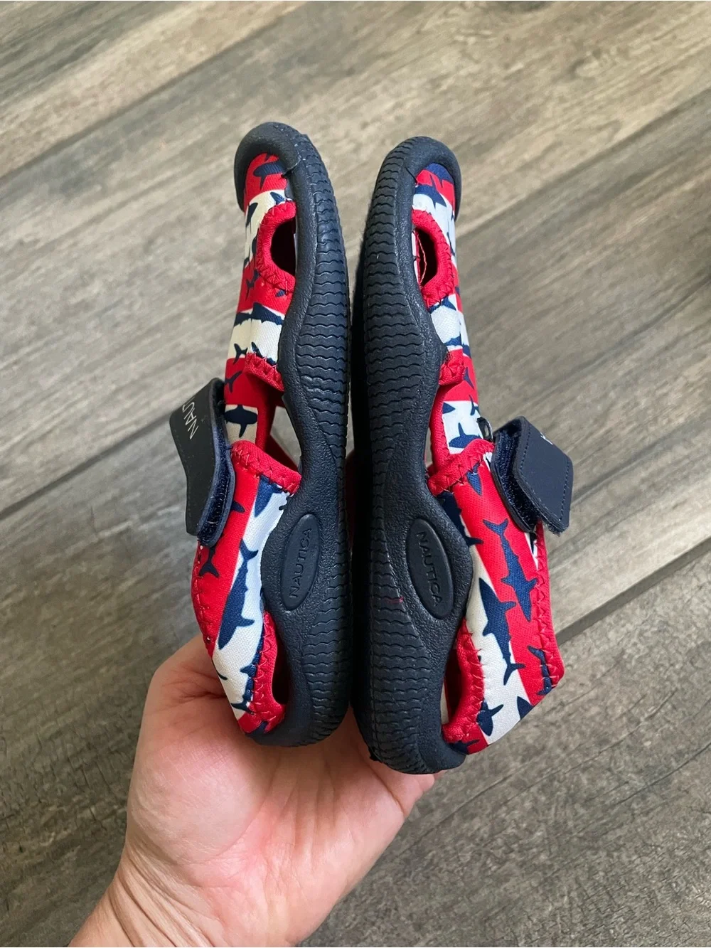 Nautica Red Navy Shark-Print Kids Water Shoes